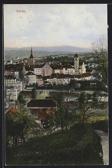 Cartoline postali: AK Aarau, Teilansicht mit Kirche, 1908 – Usato da Berlin venduto da bartko-reher