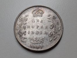 🇮🇳  India 1 Rupee 1907 AU great state. Silver 11.6g