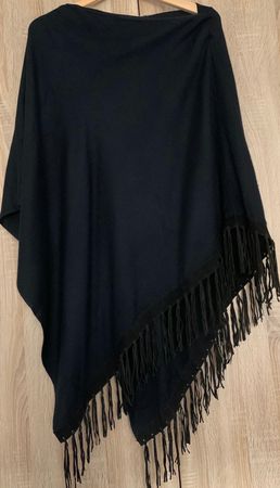 Pashmina / Seide mit Leder Fransen Poncho aus Nepal