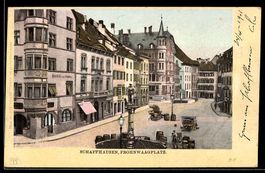 AK Schaffhausen, Frohnwaagplatz mit Brunnen und Gasthaus