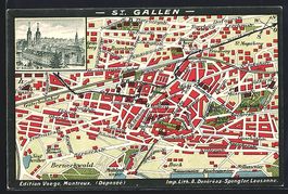 St. Gallen, Ortsansicht mit Türmen, Pla