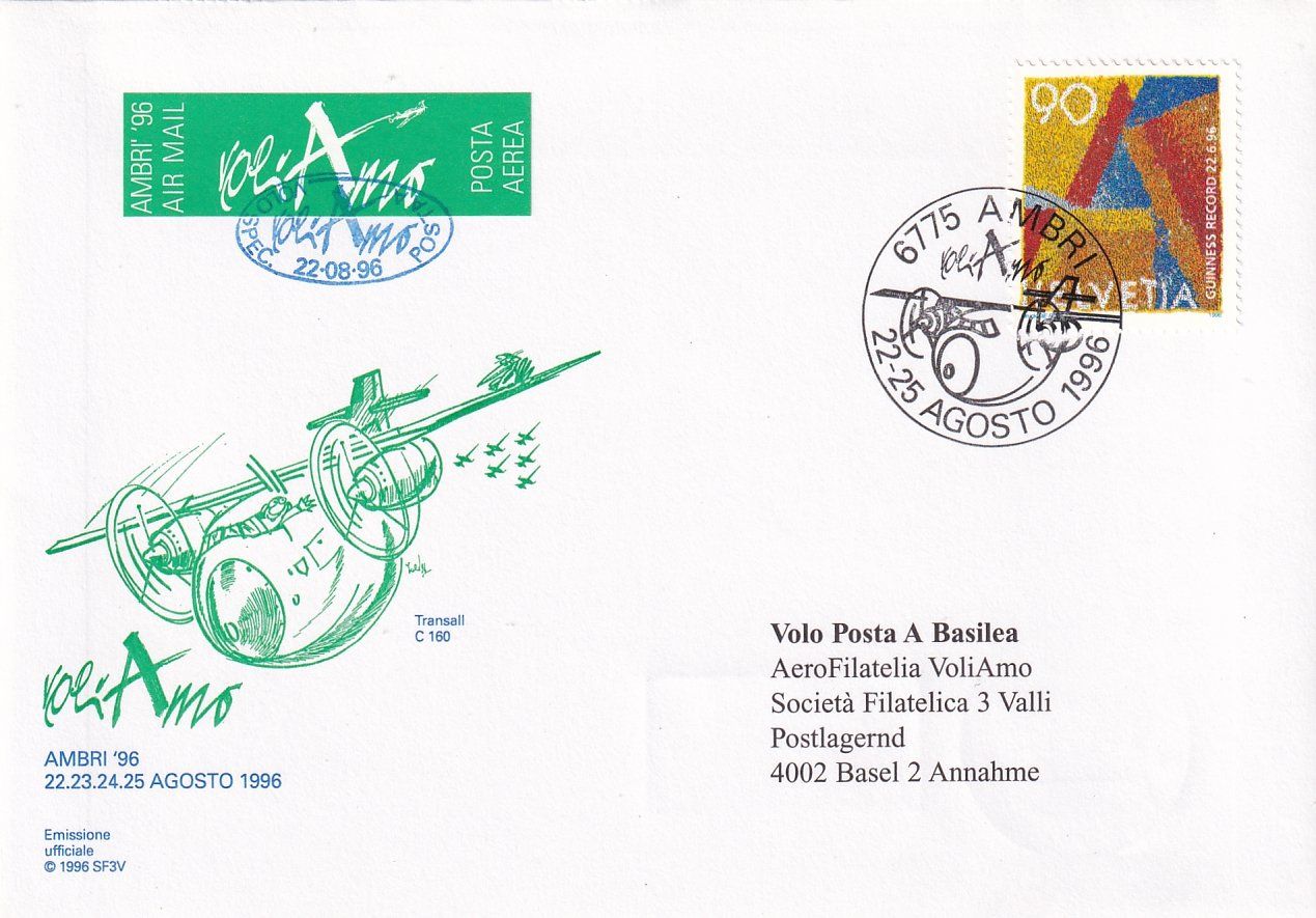 Tutti i francobolli: Flugmeeting Ambri '96 Ambri - Basel 1996 – Usato da Baar venduto da Asmara111
