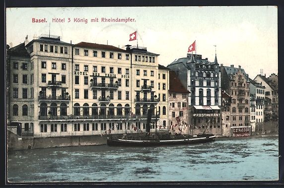 Cartes postales: Basel, Hotel 3 König mit Rheindampfer – D'occasion à Berlin par bartko-reher