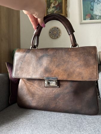Sac vintage Meyer 22 Solothurn en cuir véritable 34 × 26cm