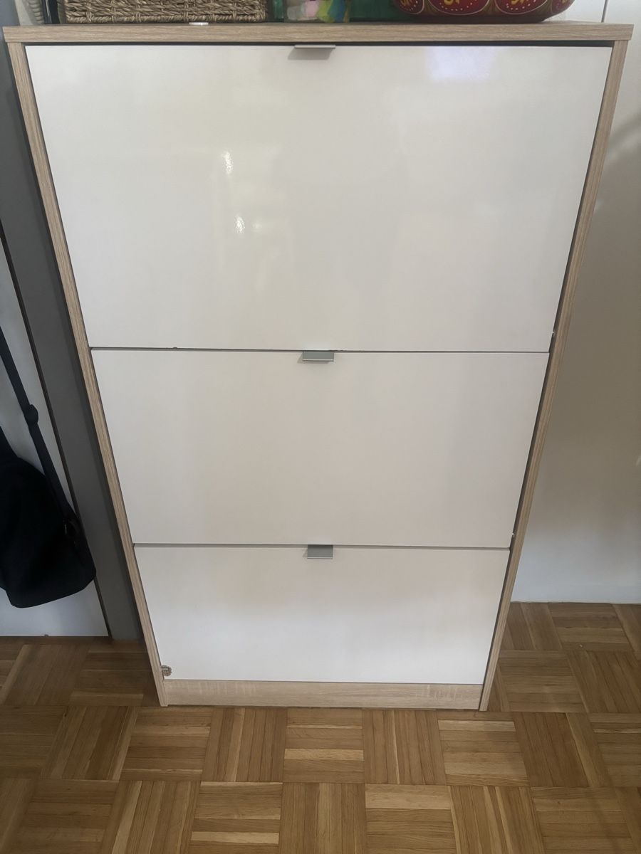 Armadi: Meuble à chaussures 3 compartiments blanc / bois – Usato da châtelaine venduto da SimeoniJ.