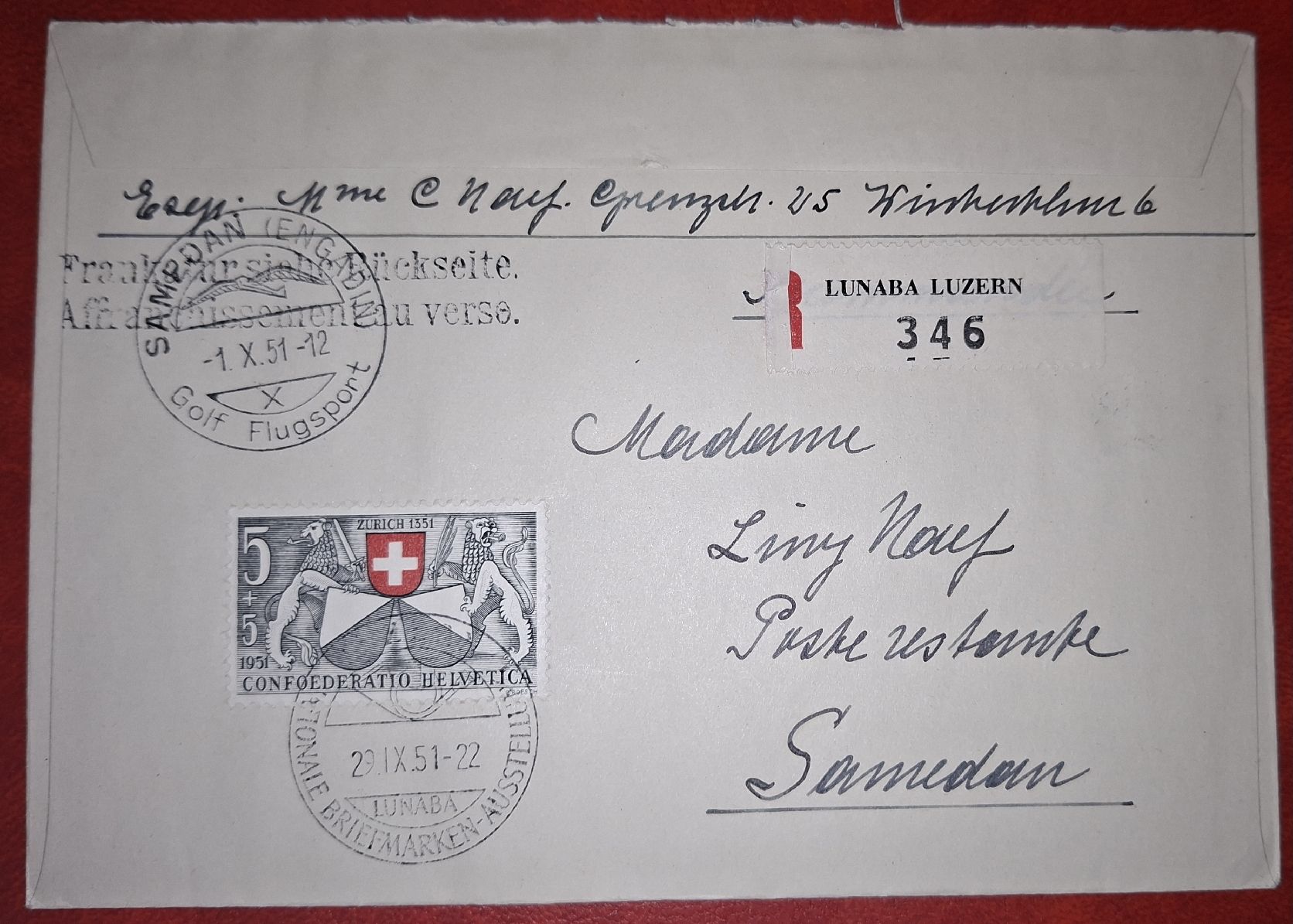 Tutti i francobolli: Brief Lunaba 1951 Luzern  – Usato da Balgach venduto da SIMEON27 1