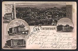 Litho Winterthur, Kath. Kirche, Bahnhof,