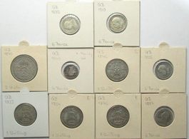 GROSSBRITANNIEN Sammlung aus 10 Silbermünzen 1840-1946