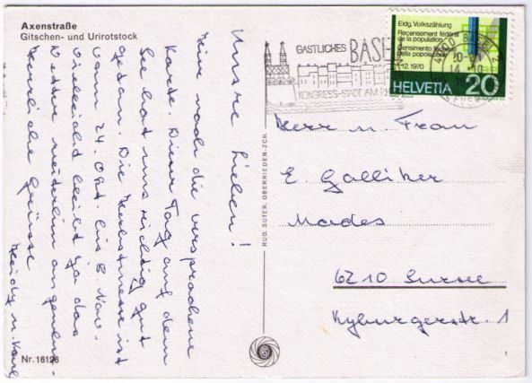 Cartoline postali: Axenstrasse - Gitschen und Uristock – Usato da Binningen venduto da Mountainrider 1