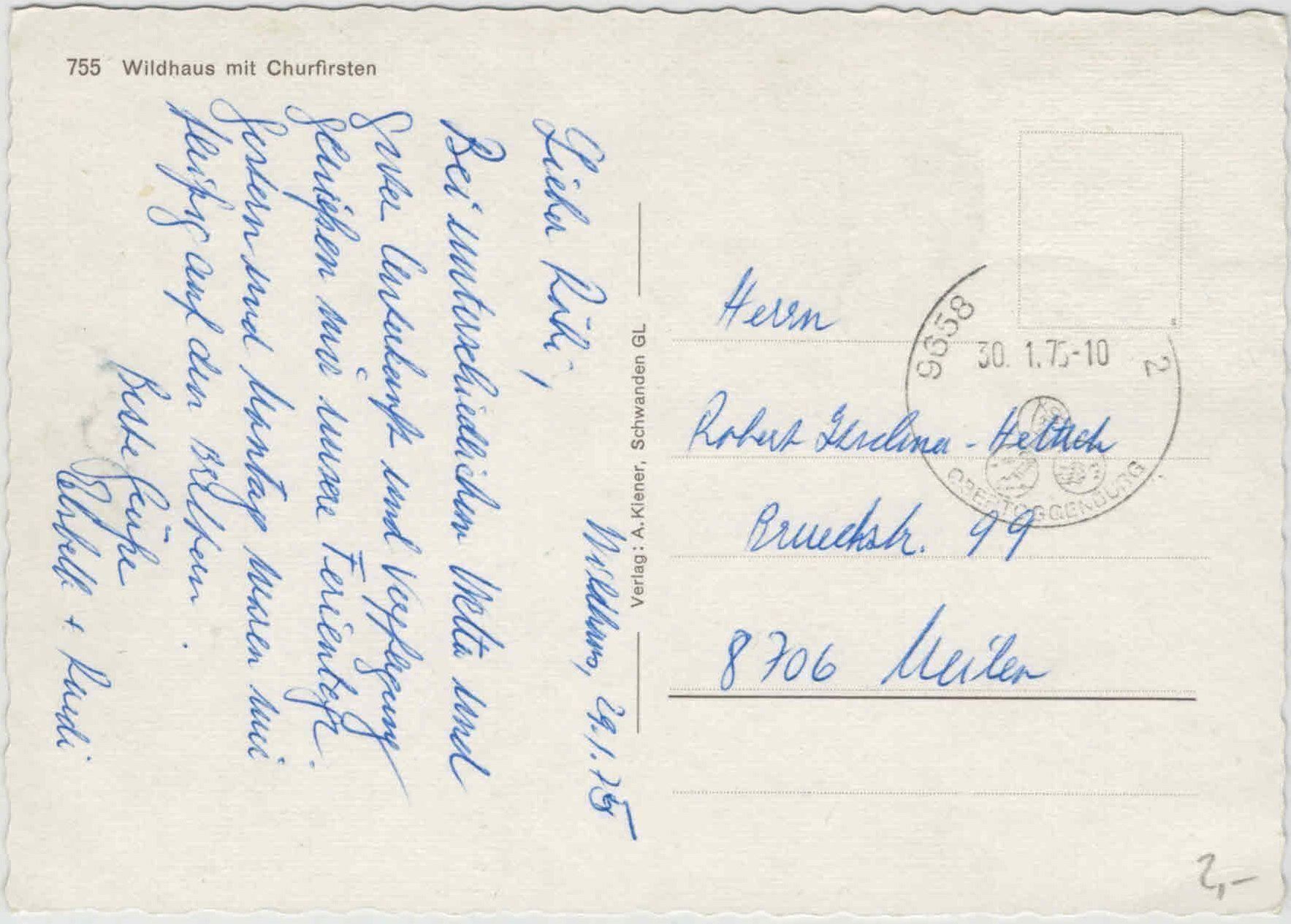 Cartoline postali: SG 104 Wildhaus m. Churfirsten 1970 GF – Usato da Fribourg venduto da philafri 1
