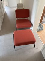 Chair with ottoman orange fabric metal frame good condition