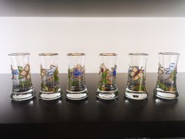 6 Vintage-Gläser mit Blumenmuster bemalt von Paul Nagel
