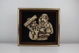 Relief Wandbild Figuren im Volkskunst Stil im Holzrahmen