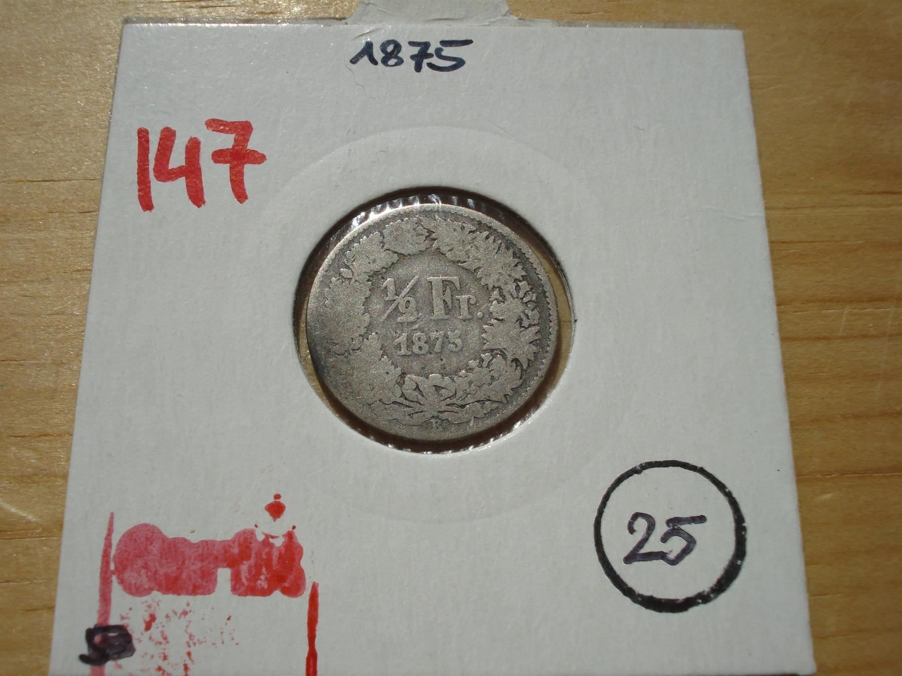 Tutti le monete: (147)  1/2 Franken  1875 – Usato da Erlach venduto da Net-Coins