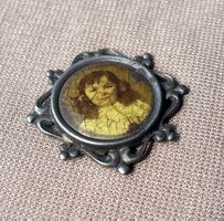 Antik Silber 800 Zierapplikation / Zierbeschlag mit Miniatur
