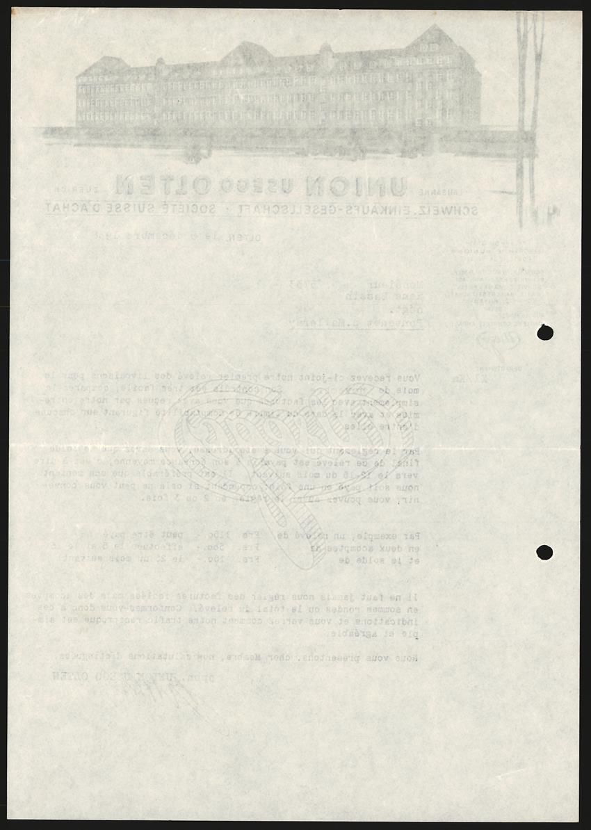 Autres collections & raretés: Briefkopf Olten 1938, Union Usego, Schwe – D'occasion à Berlin par bartko-reher 1