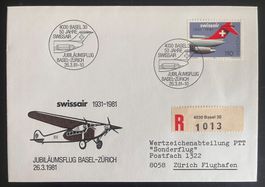 Jubiläumsflug Basel-Zürich 25.3.1981 R-Brief 1013