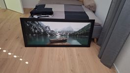 Bild mit Rahmen Bergsee Boot Holzsteg 130x60cm guter Zustand
