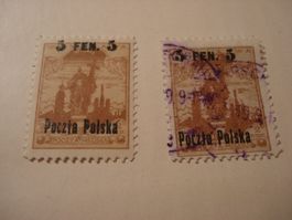 2 alte Marken Polen, mit Überdruck */o