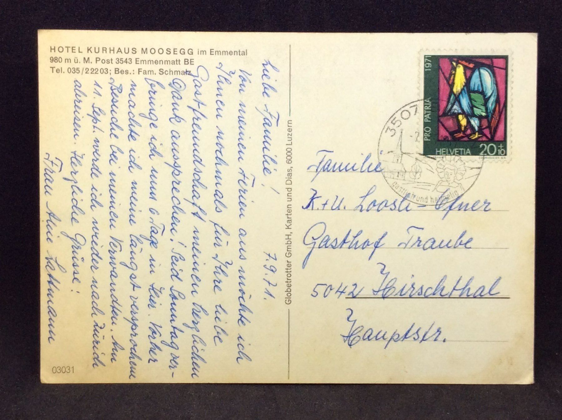 Cartes postales: Ansichtskarte: Hotel Kurhaus Moosegg, Emmental – D'occasion à Widnau par Brusi9 1
