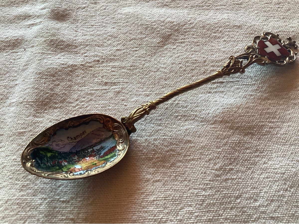Cartoline postali: Champex cuillère émaillée de collection 13 cm. Rare – Usato da Luc (Ayent) venduto da Rebouille