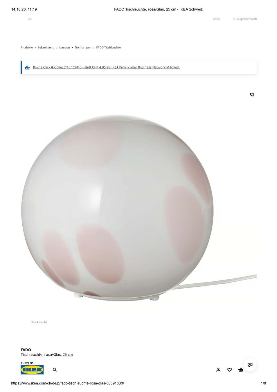 Ikea Lampen: Tischleuchte FADO von IKEA – Neu (gemäss Beschreibung) aus Bonstetten von Moma10