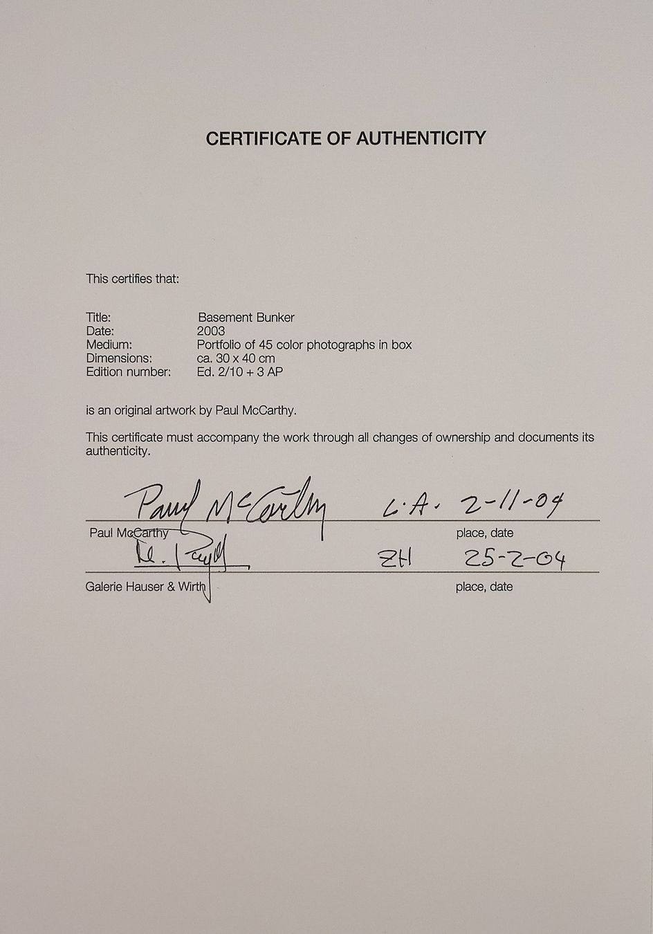 Foto & Immagini: PHOTOGRAPHIE - PAUL MCCARTHY - – Usato da Goldach venduto da Gaip 7