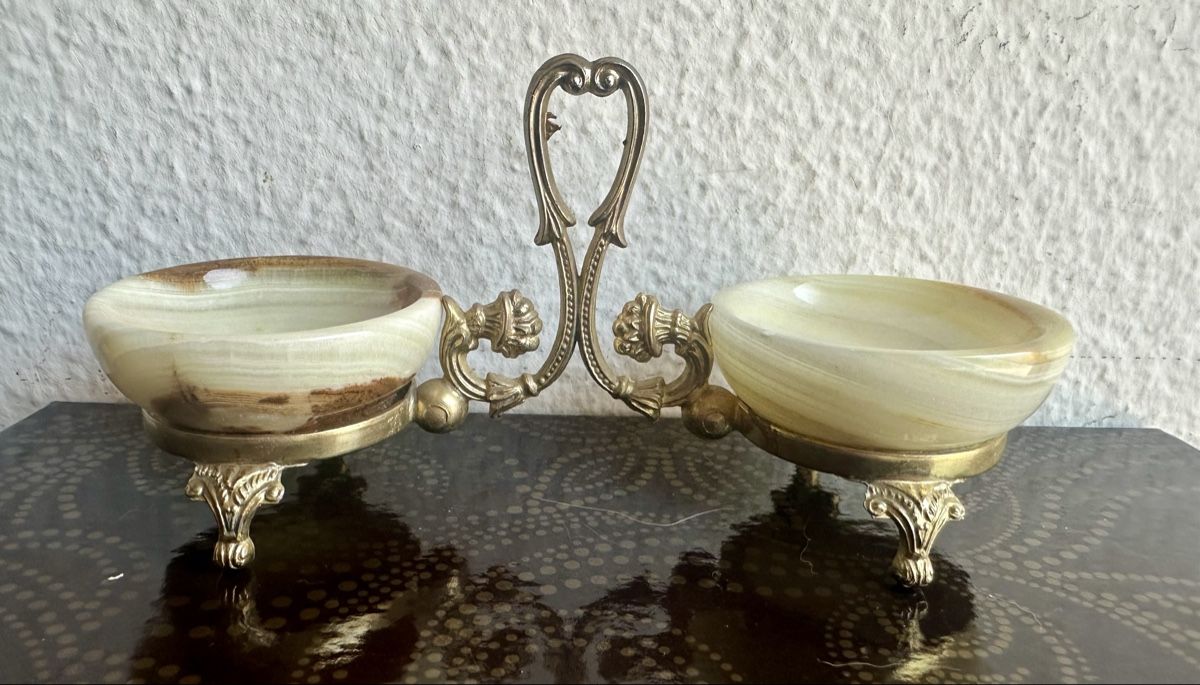 Komplettküchen: Wunderschöne  kl.Schalen 2St.Onyx,Gestell aus Messing antik – Gebraucht aus Zürich von c_d_r 3