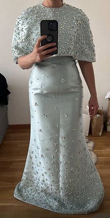 Abendkleid mit Perlen-Cape (Minzgrün)  Gr. 36