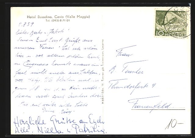 Cartoline postali: AK Cevlo /Valle Maggia, Hotel Basadino – Usato da Berlin venduto da bartko-reher 1