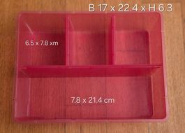 Rosa Kunststoff-Ordnungsbox mit 4 Fächern, B 17 x H 6.3 cm