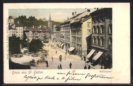 AK St. Gallen, Marktplatz mit Brunnen