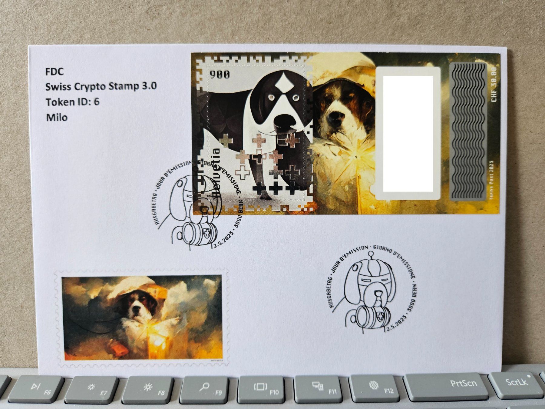 Tutti i francobolli: FDC Swiss Crypto Stamp 3.0, ID6, Milo – Usato da Rickenbach SO venduto da Bytebull