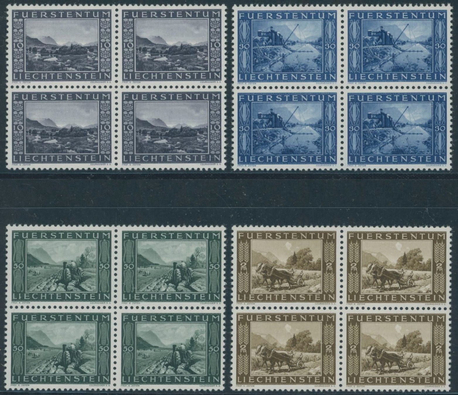 Tous les timbres: FL - 1943 - Binnenkanal - Viererblock - postfrisch ** – Neuf (Voir description) à Schindellegi par leecollect