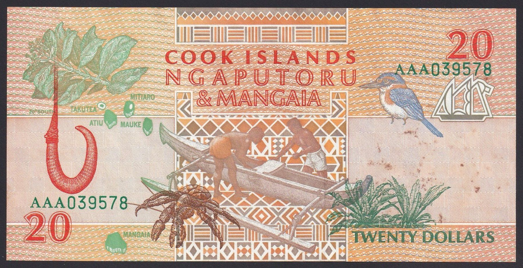 Banconote: Cook Islands 20 Dollars 1992 – Usato da Brugg AG venduto da banknoten_muesli 1