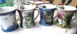 Kakao/ Kaffeebecher 4Stück m.Henkel versch. Katzenmotive