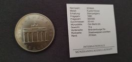 20 DM Gedenkmünze 1990 Öffnung des Brandenburger Tors