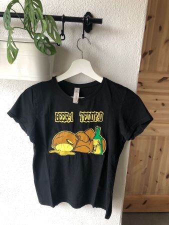 T-Shirt Noir Teddy Bear & Beer Women M 100% Coton