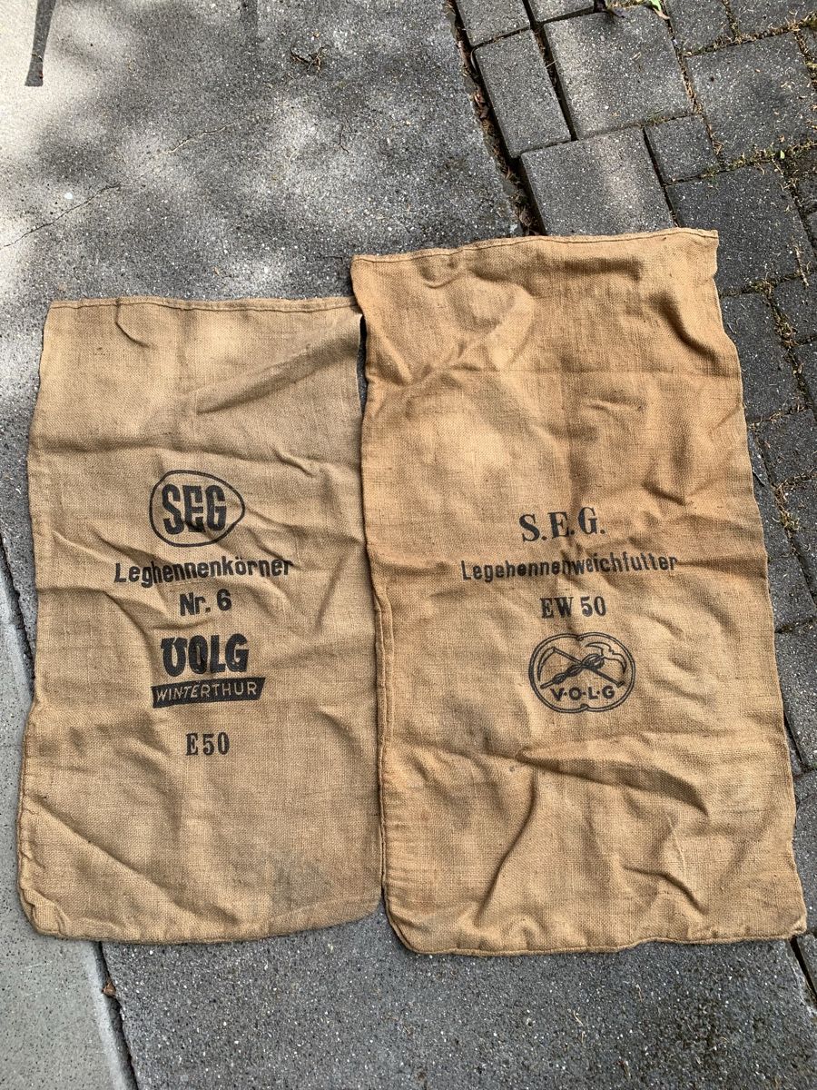 Stoffe: 2 Vintage Jutesäcke, Volg Winterthur – Gebraucht aus Egg b. Zürich von ohtannenbaum