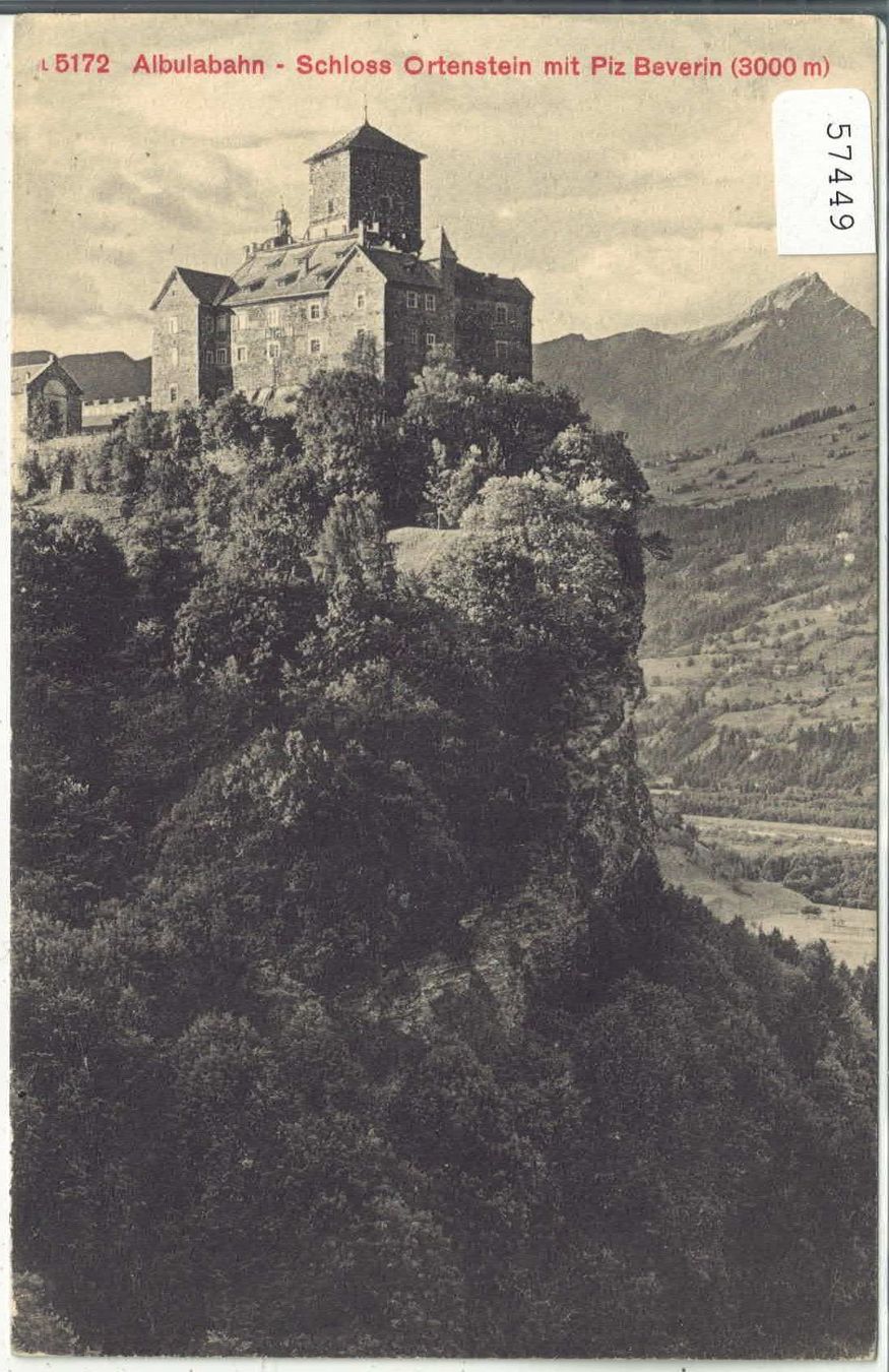 Cartoline postali: Albulabahn - Schloss Ortenstein mit Piz Beverin – Usato da Ettingen venduto da Kartenplanet