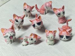 9 Mini Katzen Figuren, Pinke Katzen