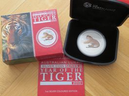 Lunar II Münze Tiger 2010 / 1Unze Silber Color mit Box + Coa