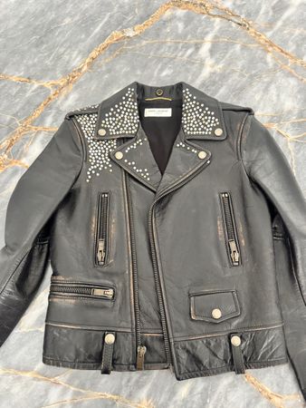 Giacca in pelle Saint Laurent borchie taglia 40 usato