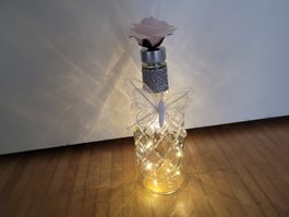 Unikat LED Laterne, Lampe Licht, Rose, Schmetterling, silber