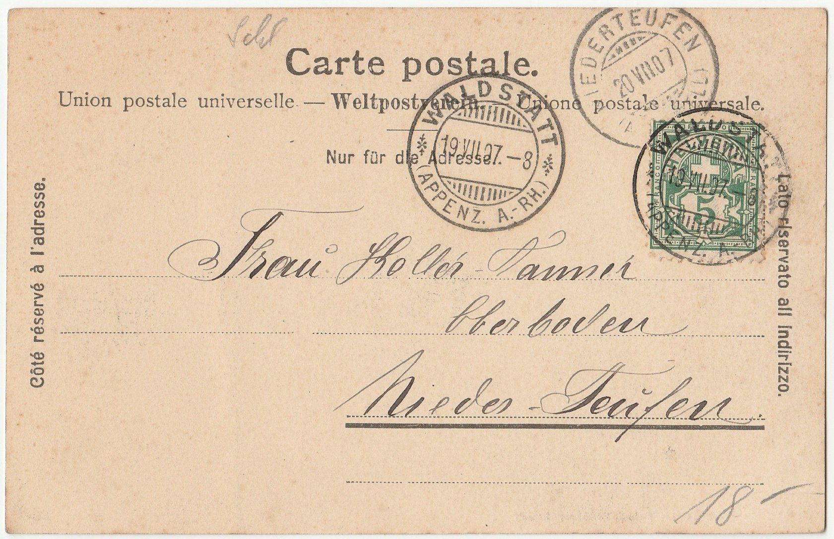 Cartoline postali: Waldstatt - (1907) – Usato da Fällanden venduto da Blausegelfliege