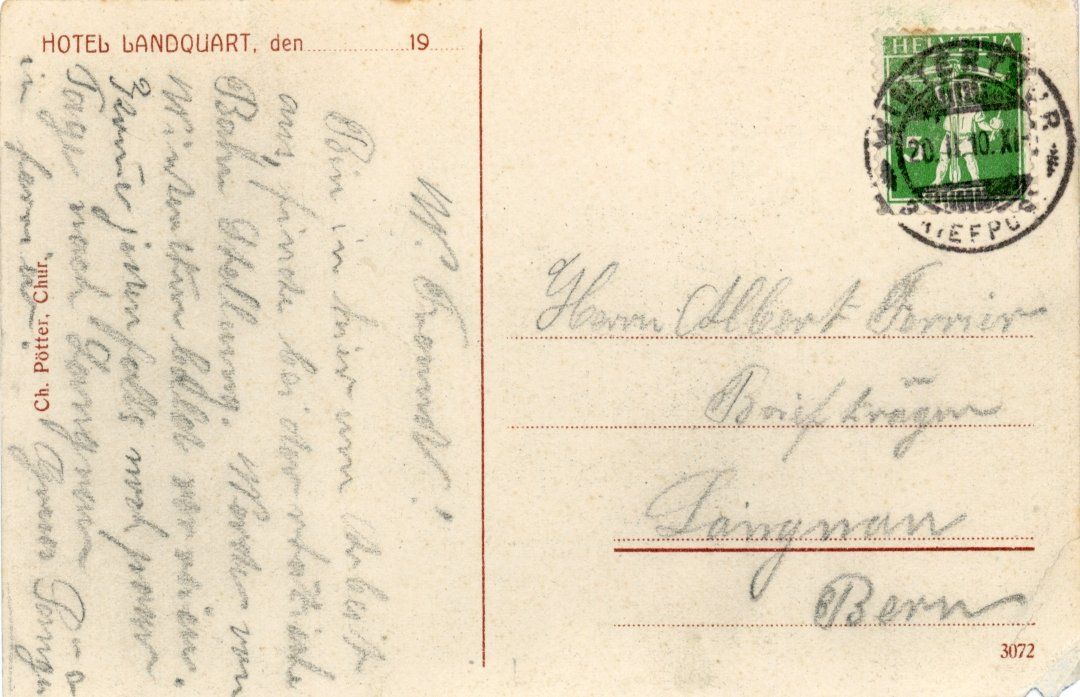 Cartoline postali: Landquart   GR   mit Hôtel LANDQUART     um 1910 – Usato da Brig venduto da Valcards54 1