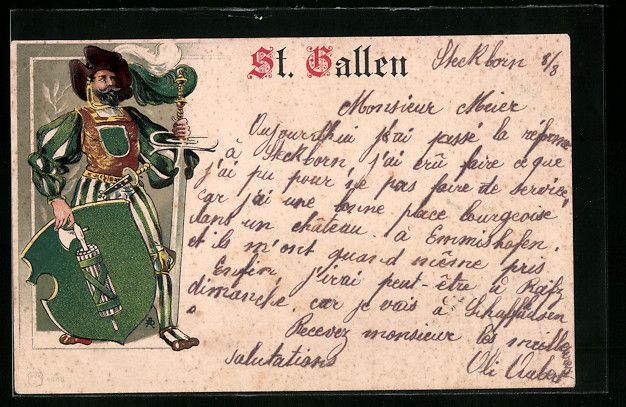 Cartes postales: Präge-Lithographie St. Gallen, Ritter m – D'occasion à Berlin par bartko-reher