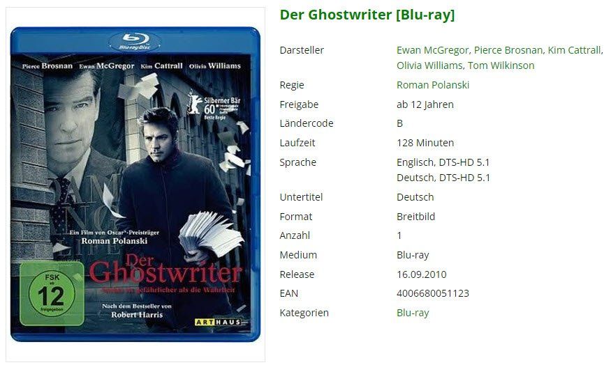 Tutti i DVDs: Der Ghostwriter (Blu-ray) – Usato da Buchrain venduto da Sssschaller