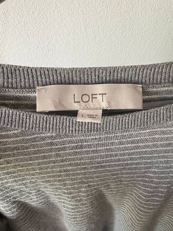 LOFT Grey striped long sleeve top