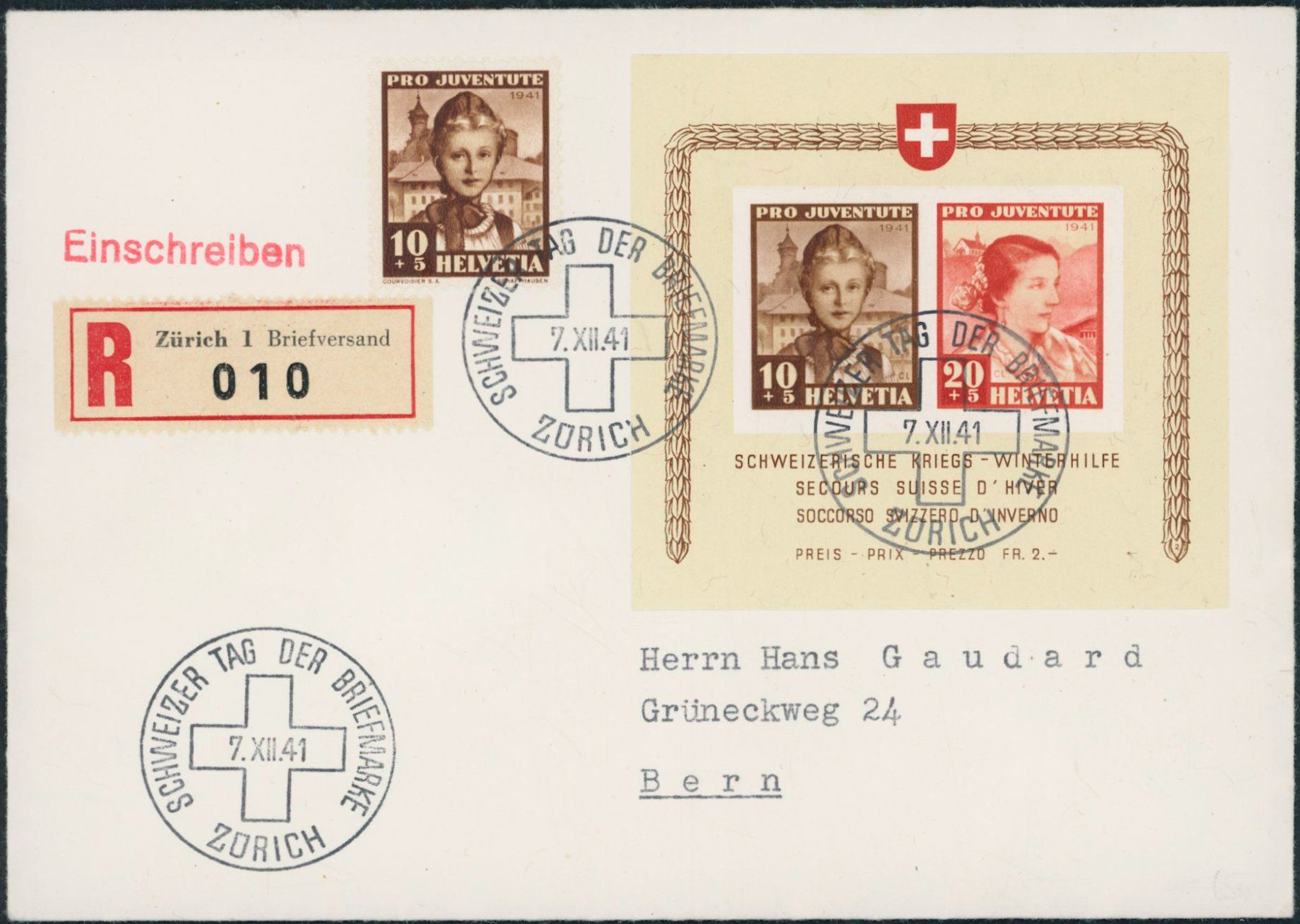 Tutti i francobolli: 1941 - Pro Juventute - Block - Brief - Gaudard – Usato da Schindellegi venduto da leecollect